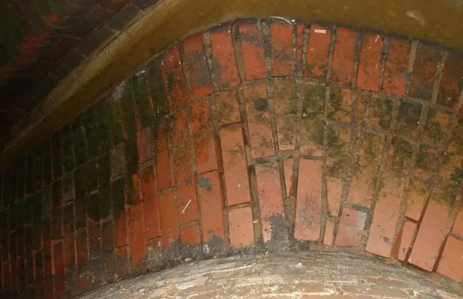 Biologisch angegriffenes Ziegelmauerwerk im Gerinne eines Kanalbauwerks